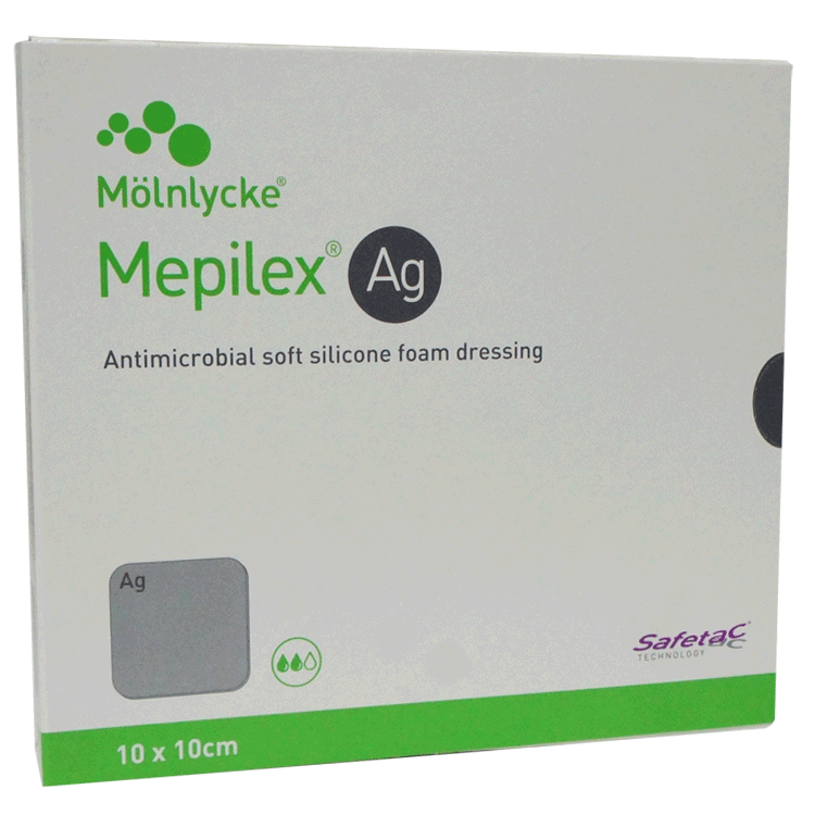 Mepilex Ag ( Silver ) 10cm x 10cm x 5 absorbant foam dressings for infected wounds from roches chemist online pharmacy in ireland – Roche's Chemist