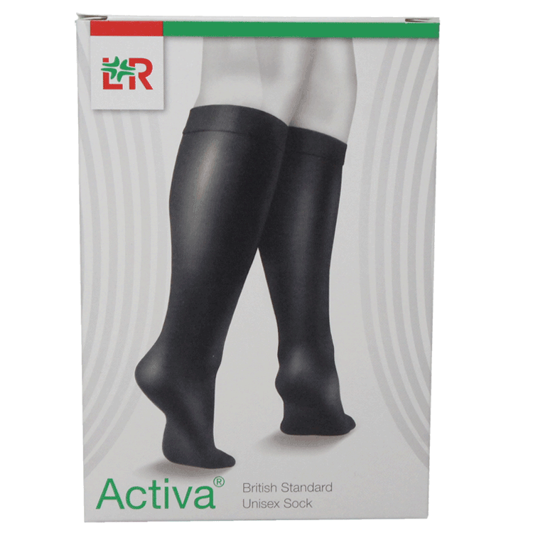 Activa Unisex Support Sock - Closed Toe - Black - Class 2 Compression - 4 Sizes