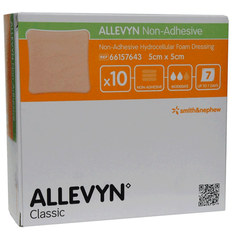 Allevyn Classic 5 cm x 5 cm – ohne Kleberand, 10 Verbände