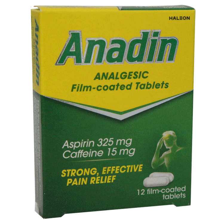 Anadin filmcoated 325mg/15mg aspirin/koffeintabletter x 12