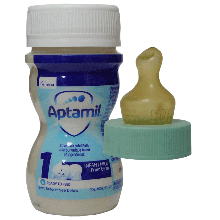 Aptamil 1 - Premier lait infantile x 70 ml x 24 cartons - Plus 24 tétines NUK à visser débit rapide
