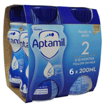 Aptamil 2 Follow On Milk Ready To Use 200ml x 6 With or Without a Re-usable Lid for a straw