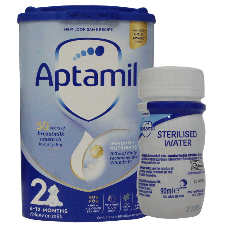 Aptamil 2 Babynahrung 800 g plus steriles Aptamil-Wasser 90 ml x 24 – ab 6 Monaten