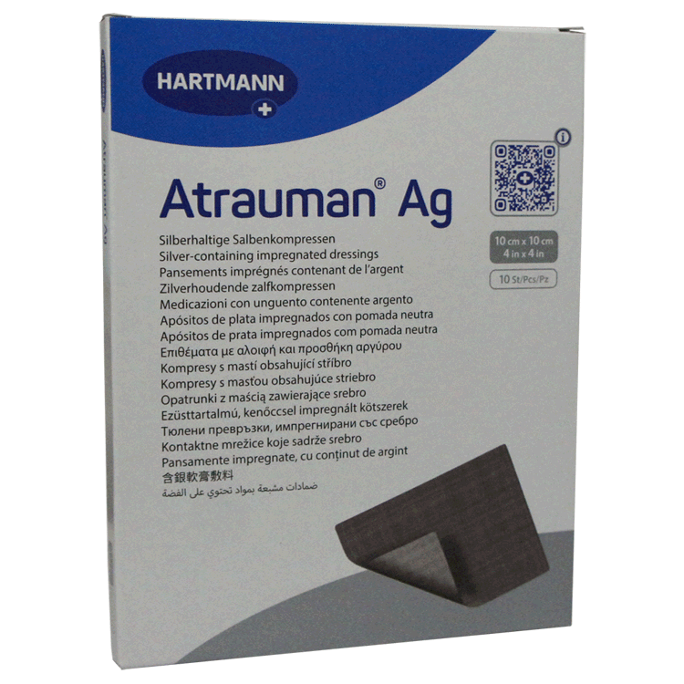 Atrauman Ag ( Silver ) Non Adherent Anti-microbial Dressing 10cm x 10cm -  10 dressings for infected wounds
