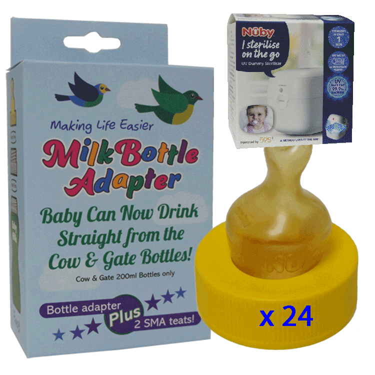Travel adapter for Cow & Gate 200ml with 26 Single SMA Teats + Nuby I Sterilse Travel Module