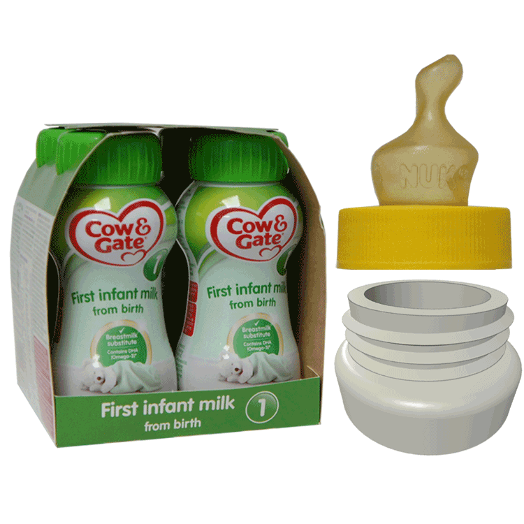 Vache et porte 1 premier lait bébé 200 ml x 4 + couvercle de convertisseur + 4 tétines stériles stériles