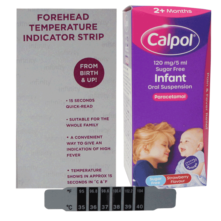 Calpol 3m+ Paracetamol Suspension 125mg/5ml 140ml - Jordbærsmag med eller uden pandetermometer