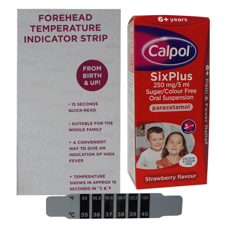 Calpol Six Plus Oral Suspension 250mg/5ml 140ml - Strawberry Flavour With or Without Forehead Thermometer