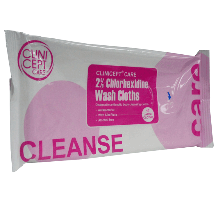 Clinicept 2 % Chlorhexidin Antiseptische große Waschlappen x 10