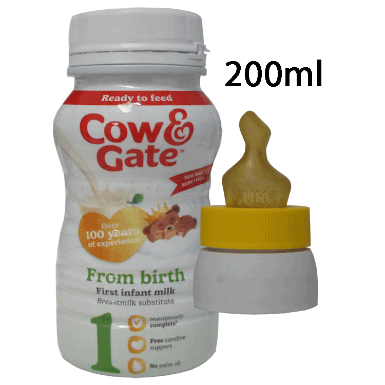 Travel converter lid for Cow & Gate 200ml- Milk carton to feeding bottle + 2 Screw-On teats