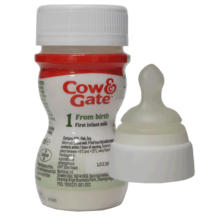 Vache et porte Premier lait pour nourrissons 70 ml x 24 - Prêt à utiliser + 24 vis sur les tétines NUK - Flux moyen