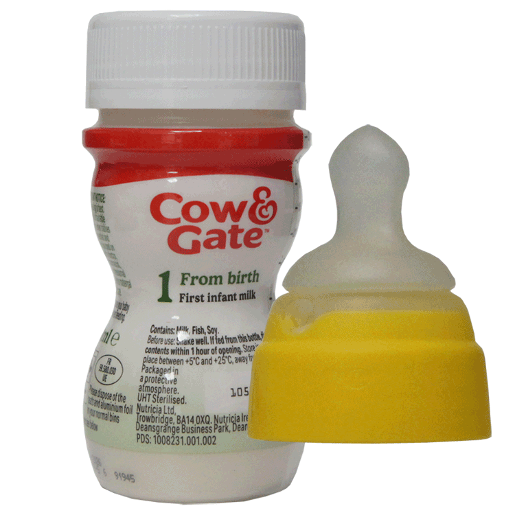 Kuh & Gate Erstkindmilch 70 ml x 24 - Verwendungsbereit + 24 Schraube an Nuk -Zitzen - mittlerer Strömung