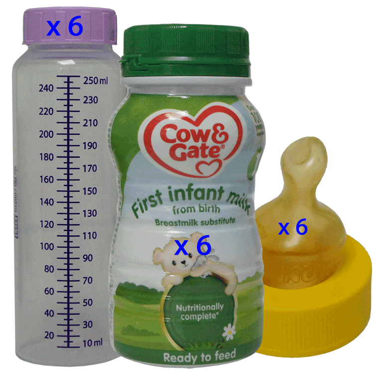 Sterile Baby Milk Travel Pack - Cow & Gate First Infant Baby Milk 200ml x 6 ( With 6 x Sterile bottles and 6 sterile teats)