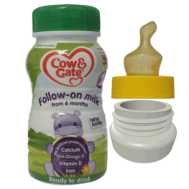 Kuh & Tor 1 Erste Babymilch 200 ml x 4 + Konverter Deckel + 4 Sterile SMA -Zitzen