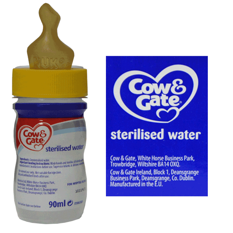 Cow and Gate Sterilised Water 90ml x 24 + Screw-On Medium Flow SMA Teats x 24