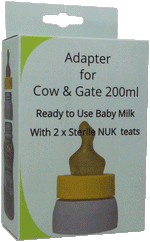 Travel converter lid plus sterile SMA teats for Cow and Gate 1 First Baby Milk 200ml / Cow and Gate Follow On Milk 200ml