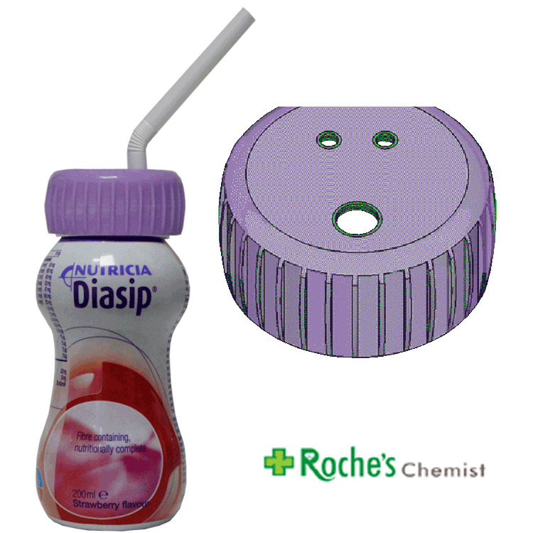 Diasip Fraise 200 ml x 6 avec ou sans couvercle à paille - Nutrition complète pour diabétiques