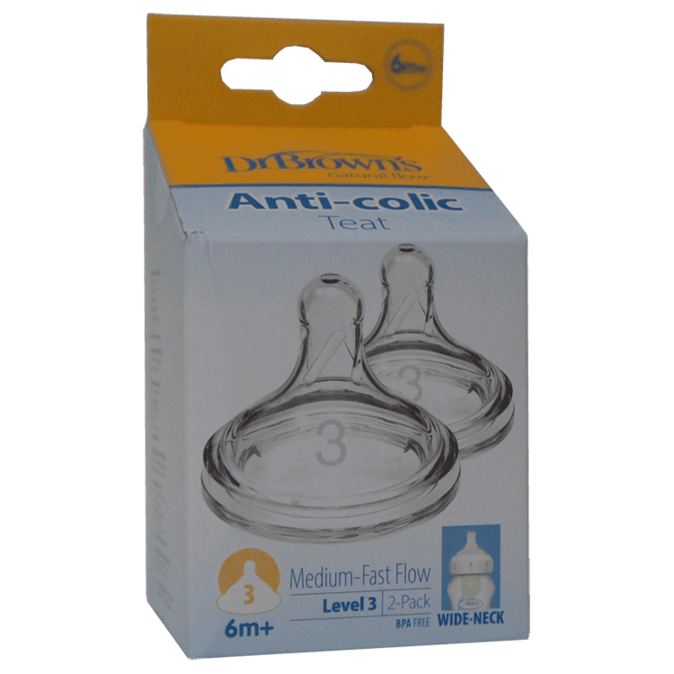 Tétines à col large en silicone Dr Browns 6 mois et + x 2 - Niveau 3