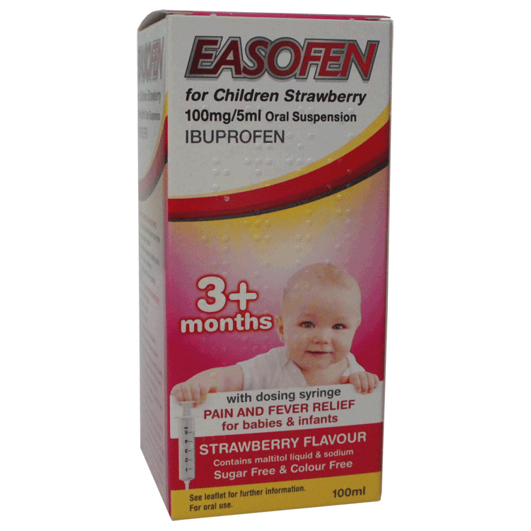 Easofen 3+ Oral Ibuprofen Suspension 100mg/5ml 100ml I 3 måneder Plus - Jordbærsmag