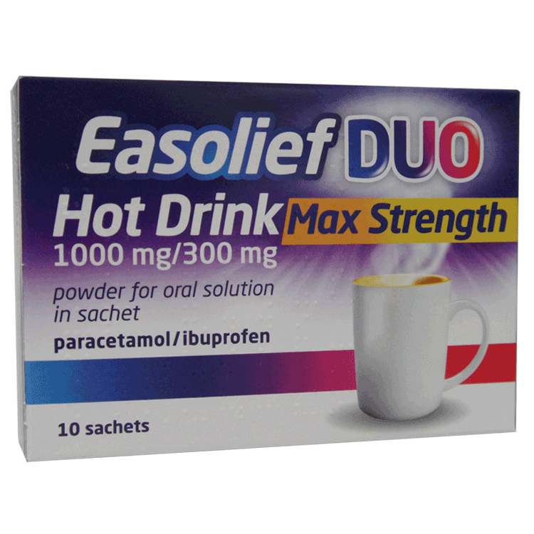 Easolief Duo Heißgetränk, maximale Stärke 1000 mg/300 mg x 10 Beutel
