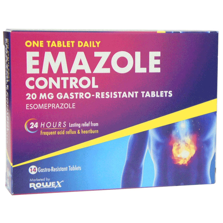 Emazole Control 20mg Esomeprazole tablets x 14 - For  Acid Indigestion