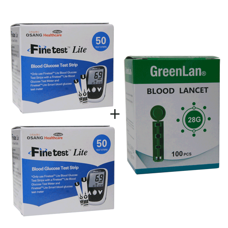 Fine Test Lite - Blood glucose test strips x 100 Plus 100 Greenlan Lancets