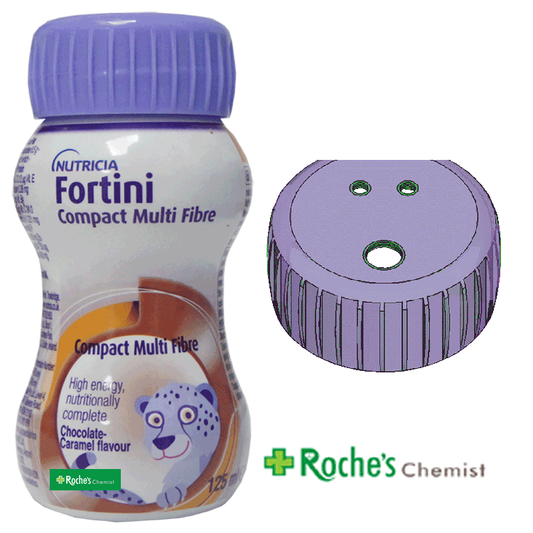 Fortini Compact Multi-Fibre 125ml Chocolate / Caramel x 6 With or Without a Drinking Straw Lid x 1
