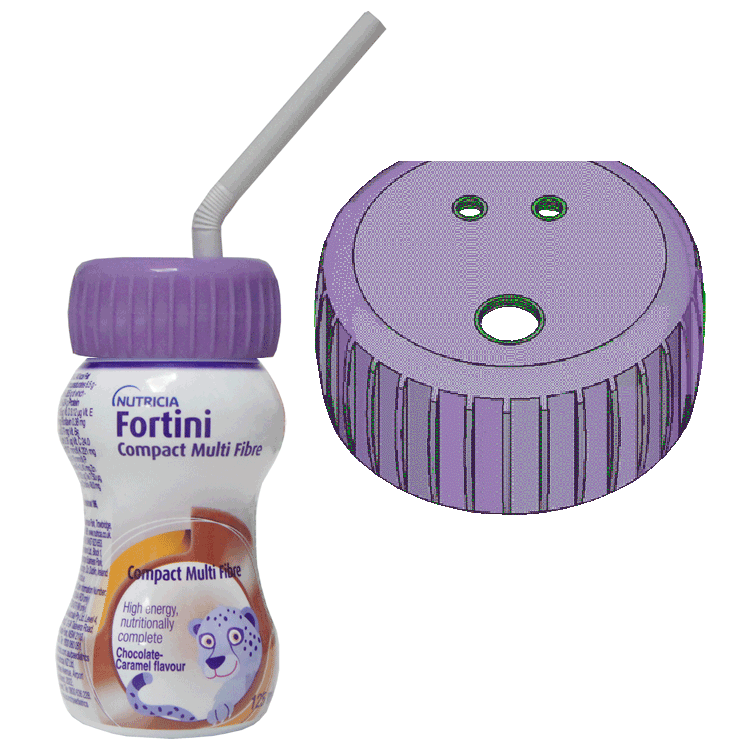 Fortini Compact Multi-Fibre 125ml chocolade / karamel x 6 met of zonder een drinkstro deksel x 1