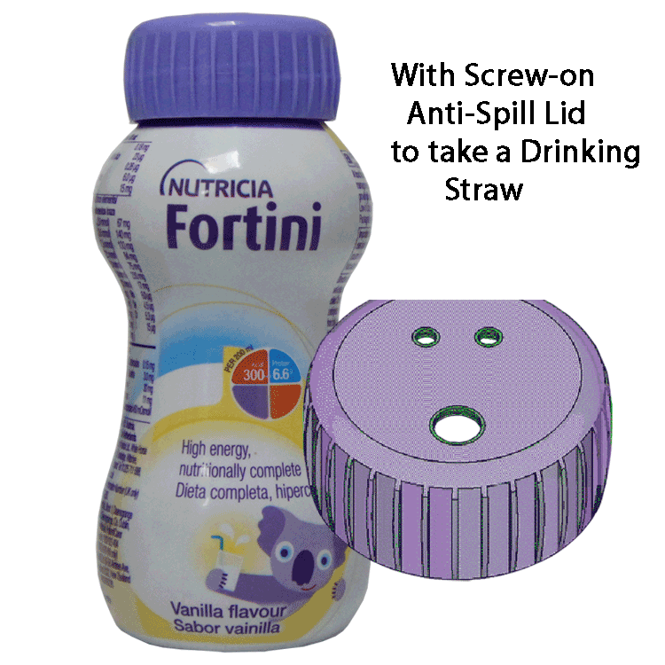 Fortini Vanille 200ml x 4 - Avec ou sans couvercle anti-déversement pour prendre une paille