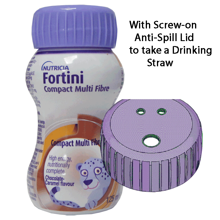 Fortini Compact Multi-Fibre 125ml Chocolate / Caramel x 4 + Anti-Spill Straw Hole Lid x 1