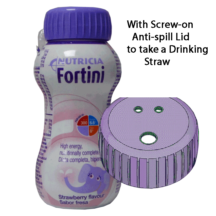 Fortini Strawberry 200ml x 4 - With or without Anti-spill lid to take a drinking straw