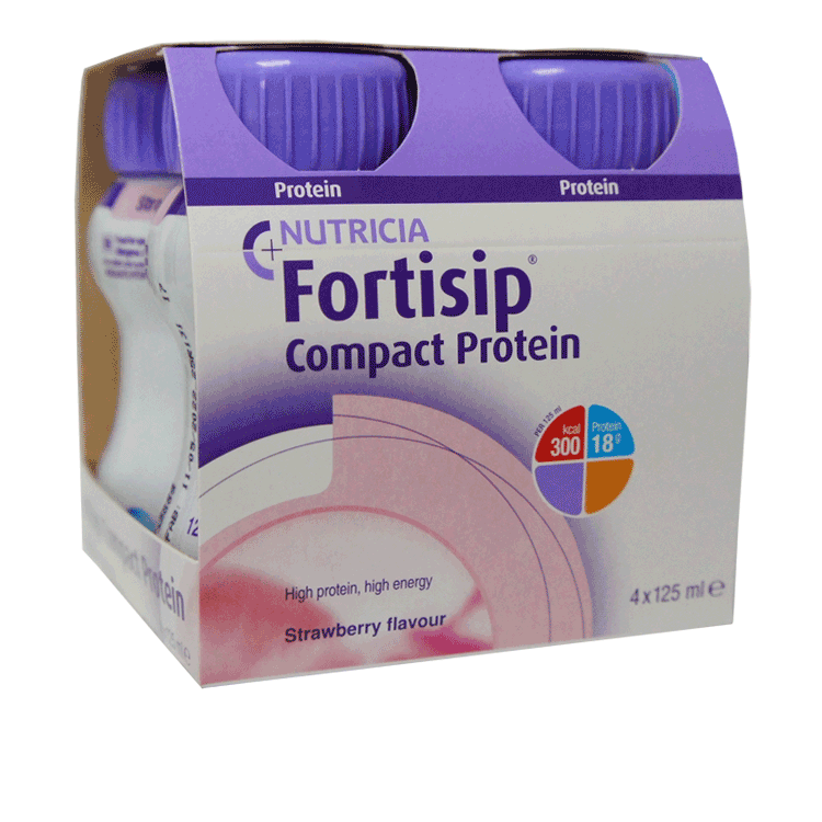 Fortisip Compact Protein Strawberry  125ml x 1 - With or Without Drinking Straw Lid x 1