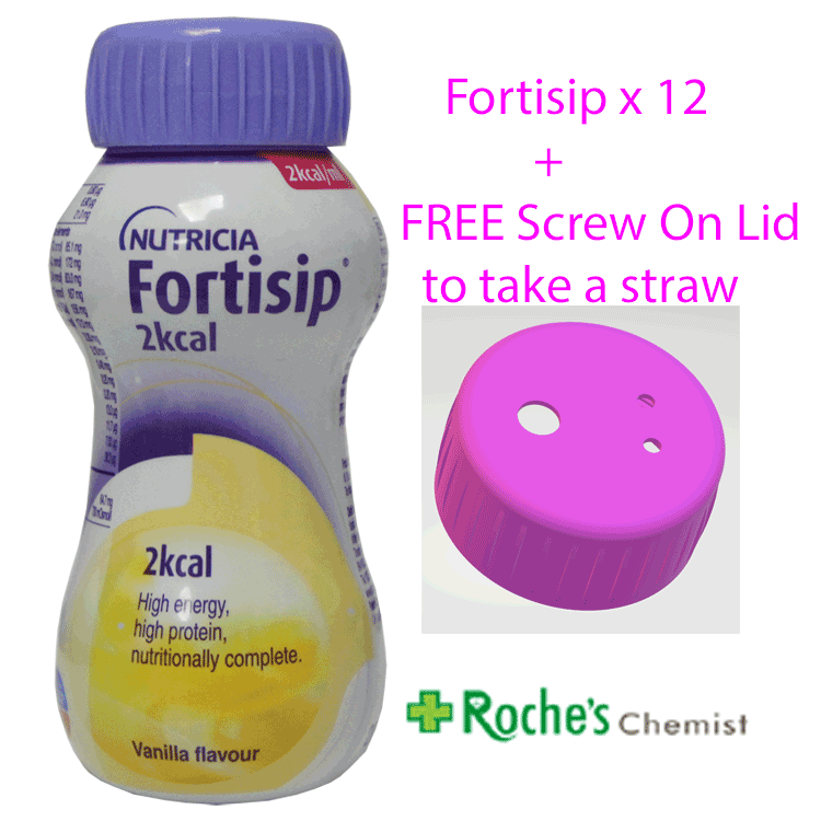 Fortisip 2Kcal Vanille 200ml x 12 + Couvercle à visser GRATUIT pour prendre une paille x 1