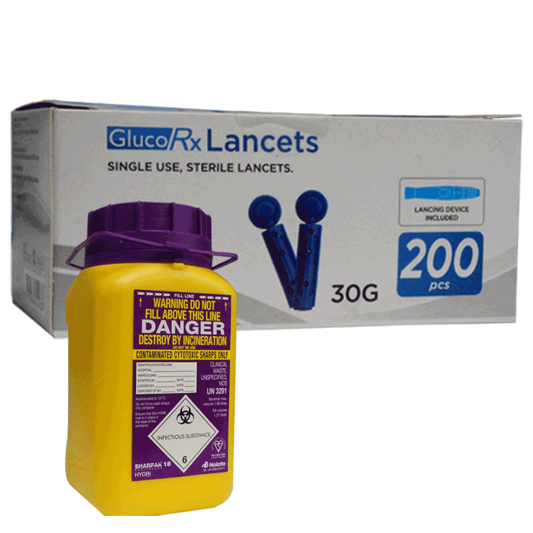 Lancettes de sécurité GlucoRx - Lancettes de sécurité activées par pression à usage unique 30G (1,6 mm) x 100