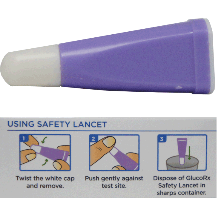 GlucoRx veiligheidslancetten - drukgeactiveerde veiligheidslancetten voor eenmalig gebruik 30G (1,6 mm) x 100