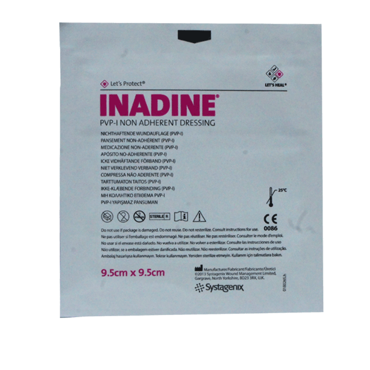 Inadine 9.5 x 9.5cm x 5 Povidone-Iodine Dressings -  For infected wounds