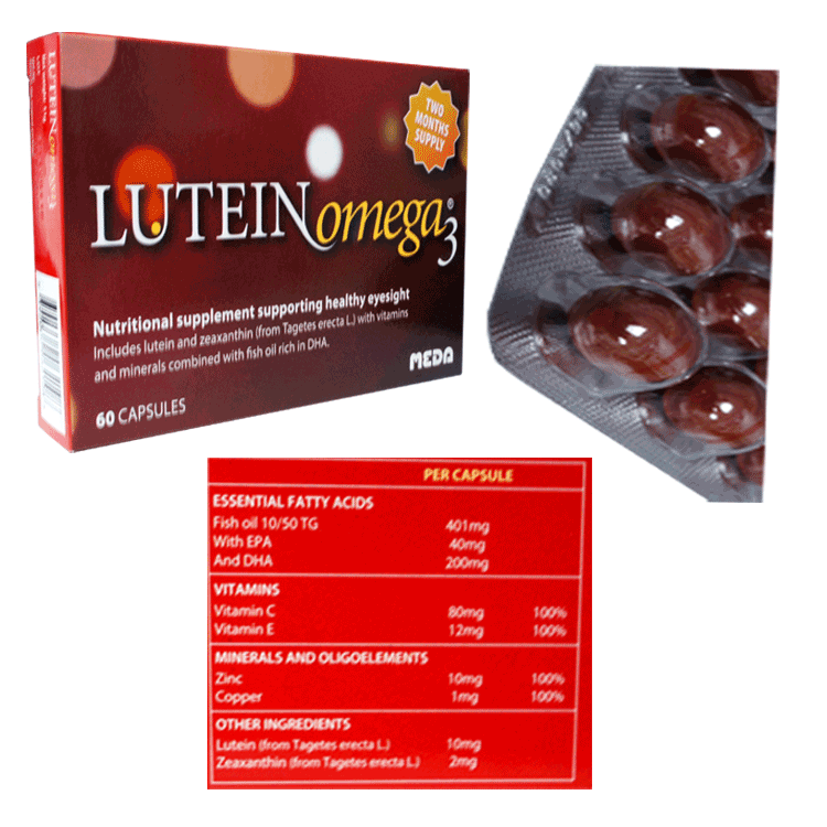 Luteïne omega-3 capsules × 60 voor leeftijd gerelateerde maculaire degeneratie 2 maanden toevoer