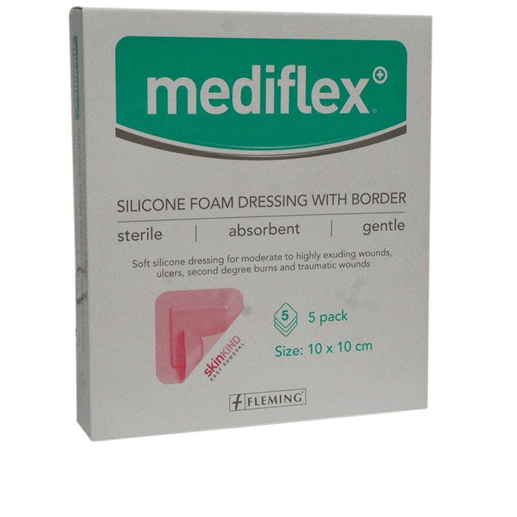 Pansement en mousse de silicone Mediflex avec bordure adhésive 10x10cm x 5