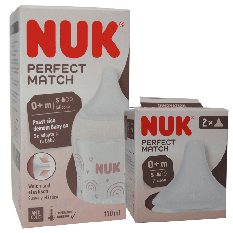 Biberon silicone NUK Perfect Match 150 ml avec tétine 0+ mois - Avec ou sans tétines de rechange