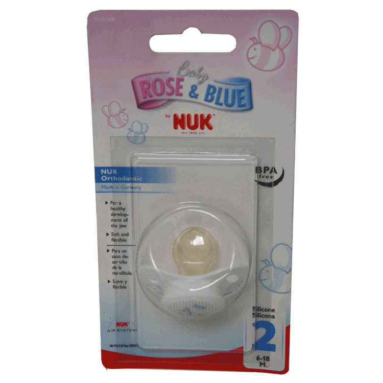 NUK Rose & Blue Orthodontic Silicone Baby Soother 0 to 6 months x 1 - Pink or Blue