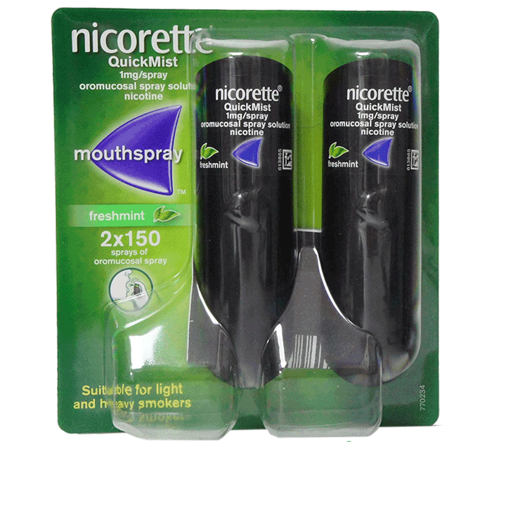 Quickmist Packshot nicorette quickmist twin pack 2 x150 sprays smoking cessation roches ...