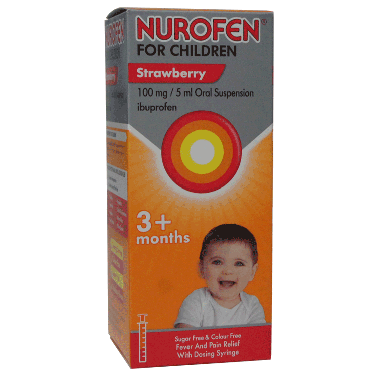 Nurofen for Children 3 months + - Strawberry Flavour - Ibuprofen 150ml With Syringe With / Without Digital Thermometer