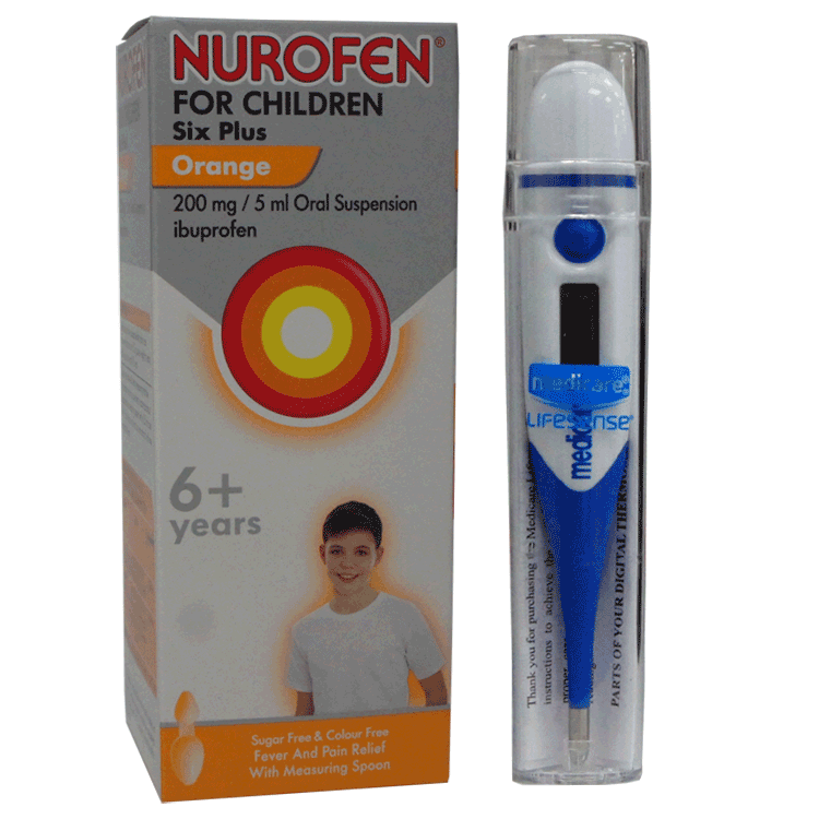 Nurofen for Children 6 years + - Orange Flavour - Ibuprofen 150ml With Spoon With or Without Digital Thermometer