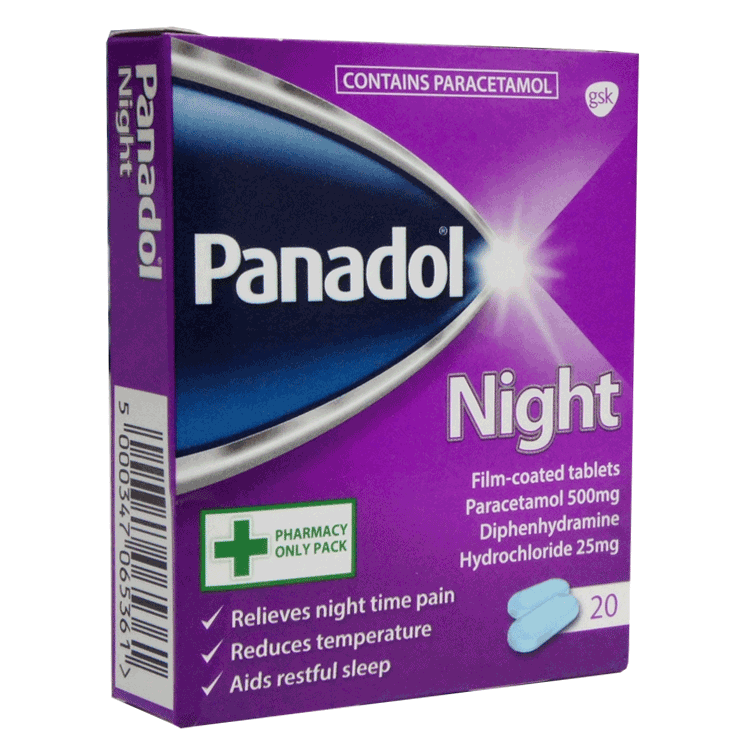 Panadol Night Tablets x 20 - For Pain and Insomnia