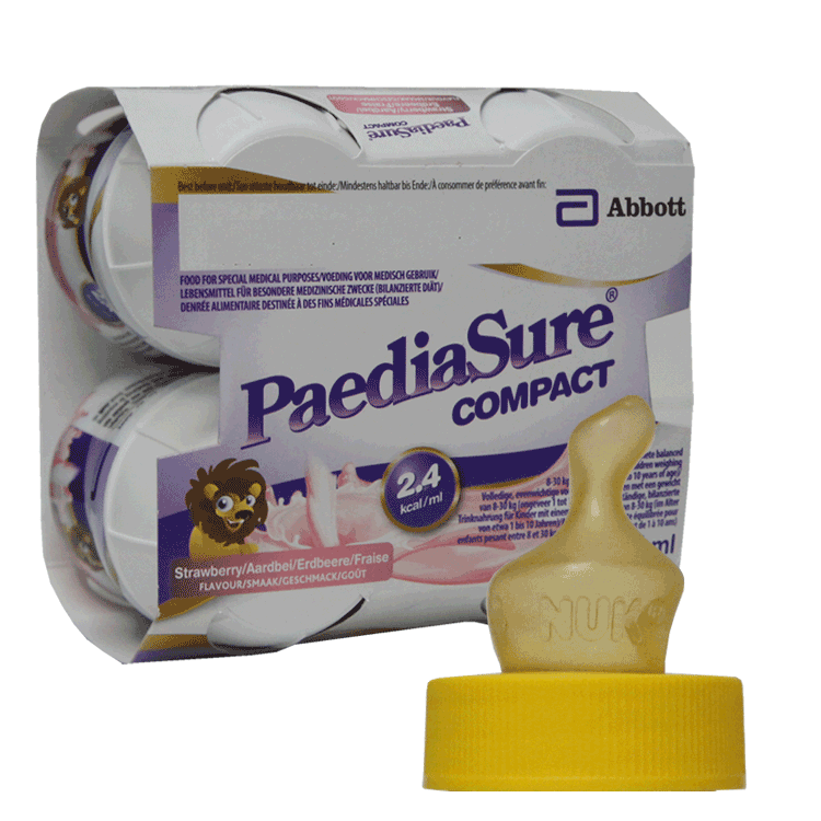 Paediasure Compact Strawberry x 4 + 4 Sterile Screw On Teats