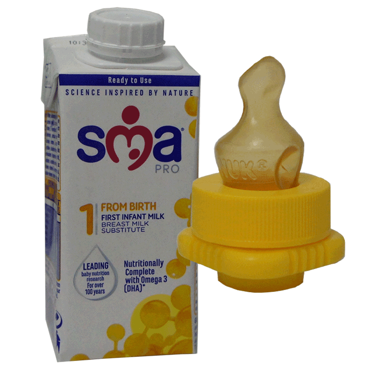 Adaptateur de voyage pour briques de lait prêtes à l'emploi SMA First Infant 200 ml + tétines SMA (cou jaune) x 2