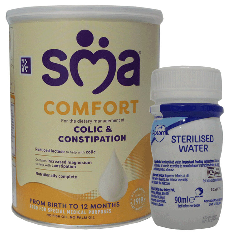 SMA Comfort Formula 800g x 1 + Aptamil Sterile Water 90ml x 24 - For Colic and Constipation