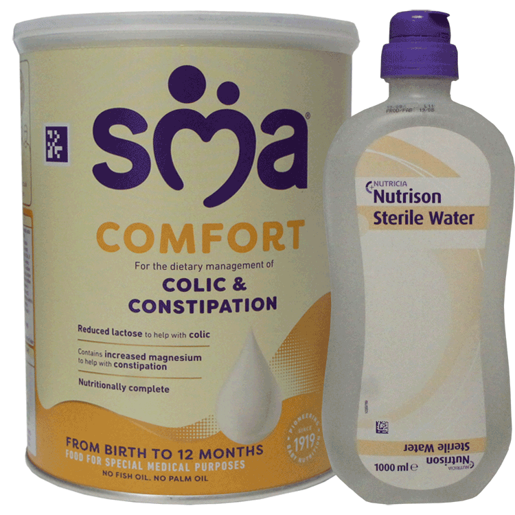 SMA Comfort Formula 800 g x 1 + Eau Stérile Nutrison 1000 ml x 1 - Pour Coliques et Constipation