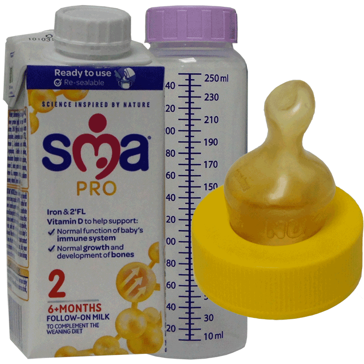 Sterile Emergency Baby Milk Travel Pack - SMA PRO Follow On Baby Milk 200ml x 6 ( With 6 x Sterile bottles and 6 sterile teats)