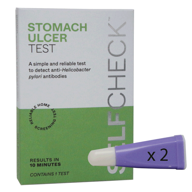 Self Check Stomach Ulcer Test x 1 -Test for Helicobacter Pylori + 2 Single Use Finger Pricking Lancets